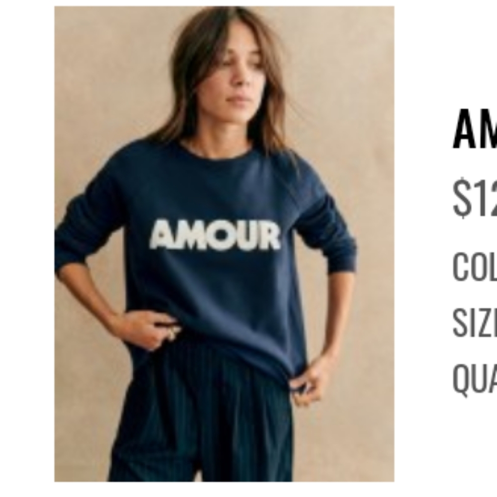 Sezane Amour Sweatshirt Navy Blue/ecru - Size M